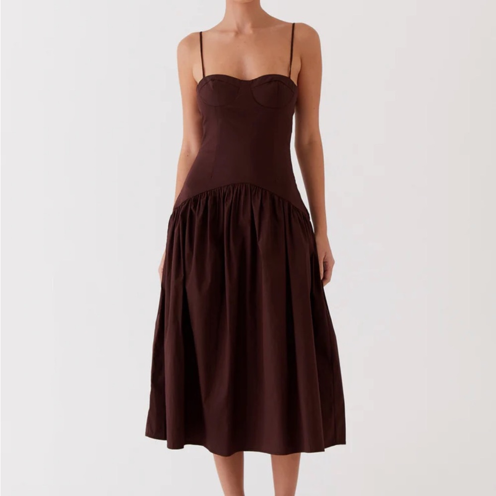 Peppermayo Yvette Deep Brown Midi Dress